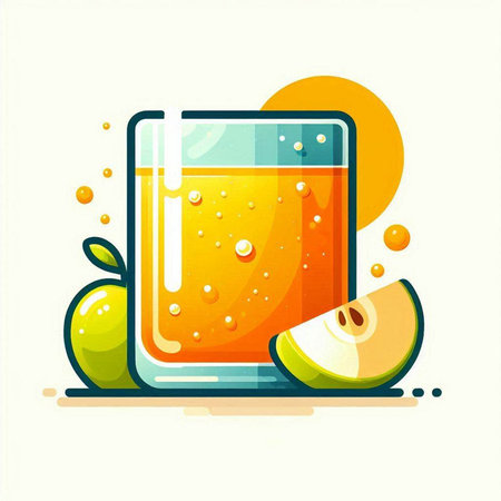 Glass of fresh juice with apples. Vector illustration in flat style.のイラスト素材