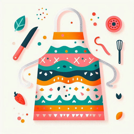 Kitchen apron with colorful pattern. Vector illustration for your designのイラスト素材