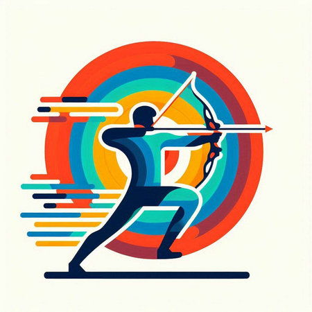 Archery sport, man with bow and arrow, vector illustration.のイラスト素材