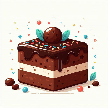 Chocolate cake with cream and chocolate sprinkles. Vector illustration.のイラスト素材