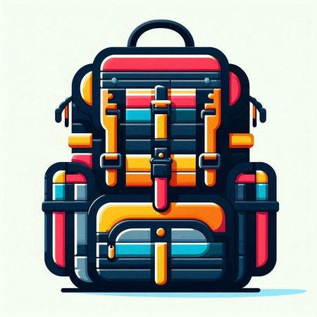 Backpack. Vector illustration of a backpack in cartoon style isolated on white background.のイラスト素材