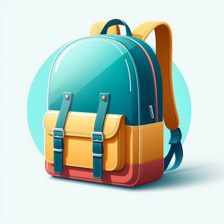 Illustration of a school backpack on a blue background. 3d renderingのイラスト素材