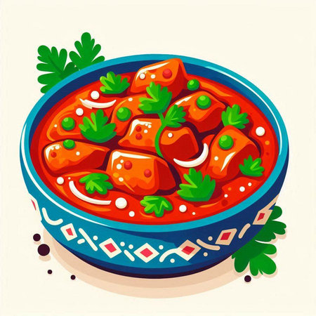 Hungarian cuisine. Goulash. Traditional dish. Vector illustration.のイラスト素材