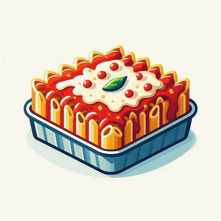 Illustration of a cake with tomato sauce in a baking dish.のイラスト素材