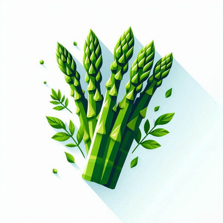 Illustration of green fresh asparagus with leaves on white backgroundのイラスト素材