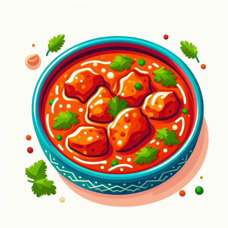 Tomato soup with meatballs in a bowl. Vector illustration.のイラスト素材