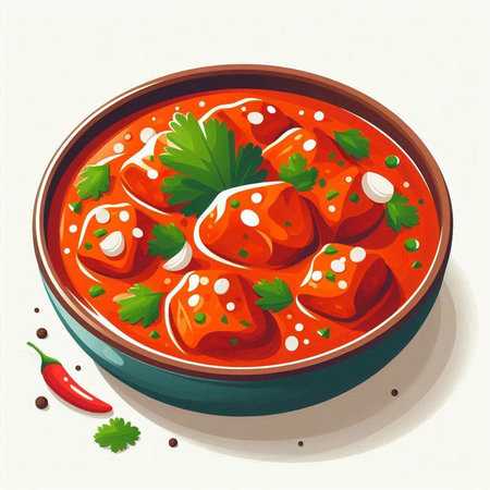 Illustration of a bowl of tomato sauce with parsley and spicesのイラスト素材