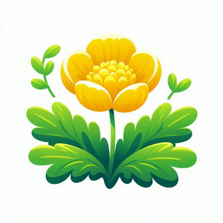 Illustration of yellow flower with green leaves on white background - vectorのイラスト素材