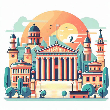 Flat design vector illustration of the famous city of Vilnius.のイラスト素材