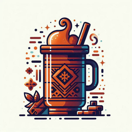 Mug of hot chocolate with cinnamon, star anise and cloves. Vector illustration.のイラスト素材