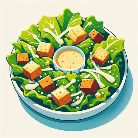 Illustration of salad with cheese and sesame seeds in a bowlのイラスト素材