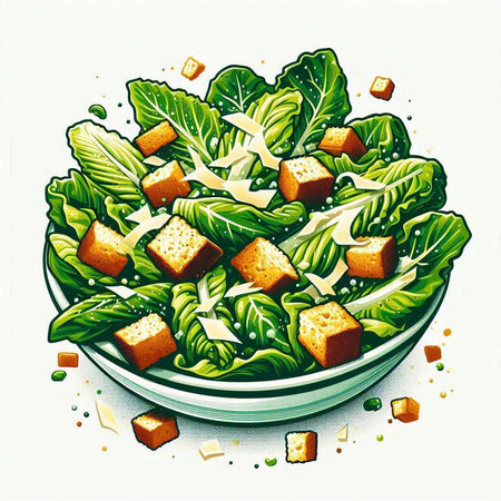 Salad with croutons, cheese and lettuce. Vector illustration.のイラスト素材
