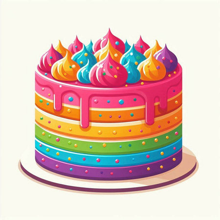 Colorful birthday cake isolated on a white background. Vector illustration.のイラスト素材