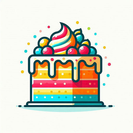 Colorful birthday cake vector icon. Cake with cream and candies.のイラスト素材
