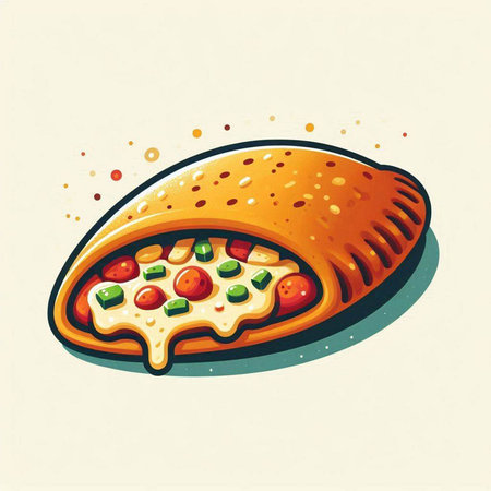 Illustration of pizza with tomato and mozzarella. Vector illustration.のイラスト素材