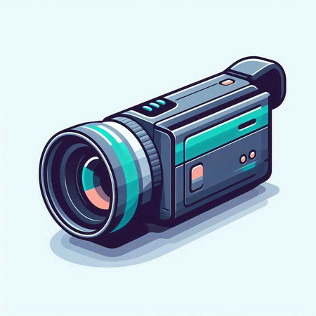 Vector illustration of a modern digital video camera on a blue background.のイラスト素材