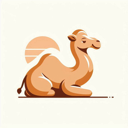 Camel icon. Vector illustration of a camel sitting on the ground.のイラスト素材
