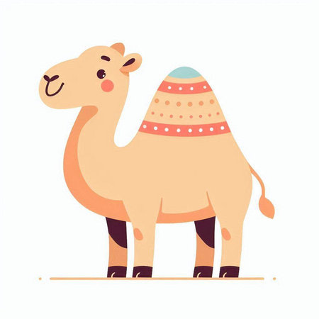 Cute camel in hat. Vector illustration in flat cartoon style.のイラスト素材