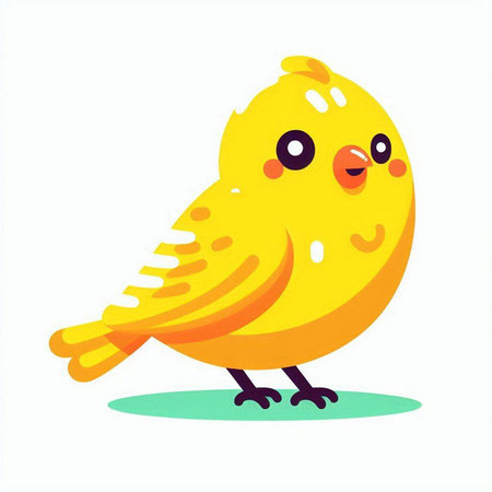 Cute yellow bird on white background. Vector illustration in cartoon style.のイラスト素材