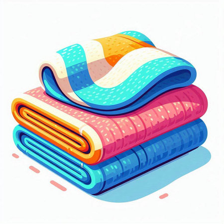 Colorful towels isolated on white background. Vector illustration of a stack of towels.のイラスト素材