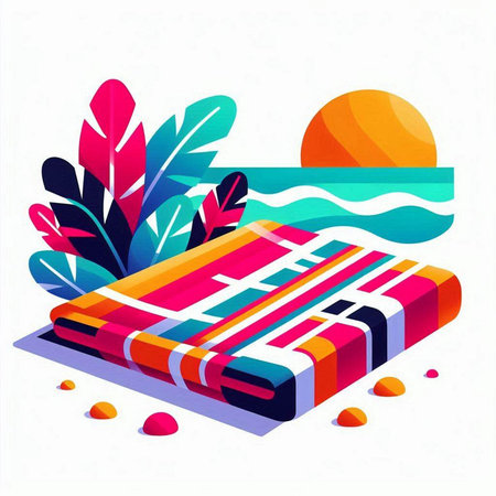 Colorful towels on the beach. Vector illustration in isometric styleのイラスト素材