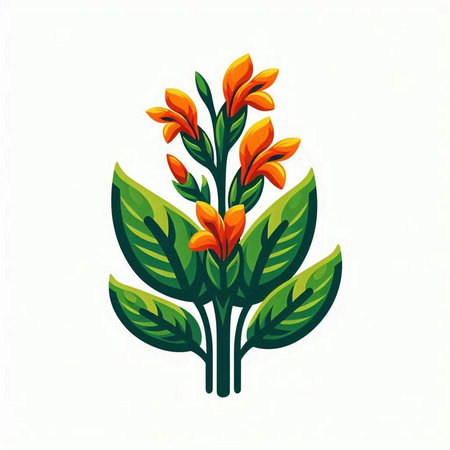 Illustration of a green plant with orange flowers on a white backgroundのイラスト素材