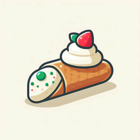 Vector illustration of ice cream roll with whipped cream and strawberry on white backgroundのイラスト素材