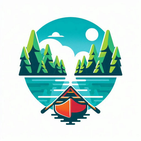 Kayak on the lake. Vector illustration of a flat design.のイラスト素材