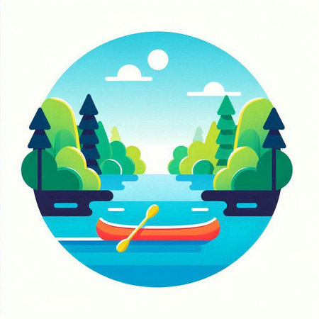 Kayak on a lake. Vector illustration in flat design style.のイラスト素材