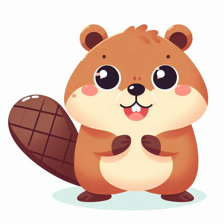 Cute cartoon beaver. Vector illustration isolated on white background.のイラスト素材