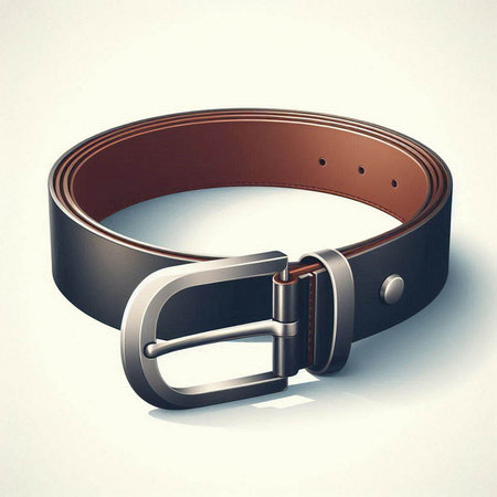 Brown leather belt on a white background. 3d render illustration.のイラスト素材