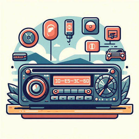Vector illustration of retro radio with different media icons in flat style.のイラスト素材