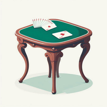 Poker table with playing cards. Vintage style. Vector illustration.のイラスト素材