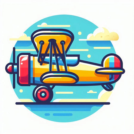 Vector illustration of vintage airplane in the sky. Flat style design.のイラスト素材