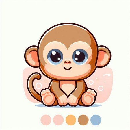 Cute cartoon monkey on a white background. Vector illustration in a flat style.のイラスト素材