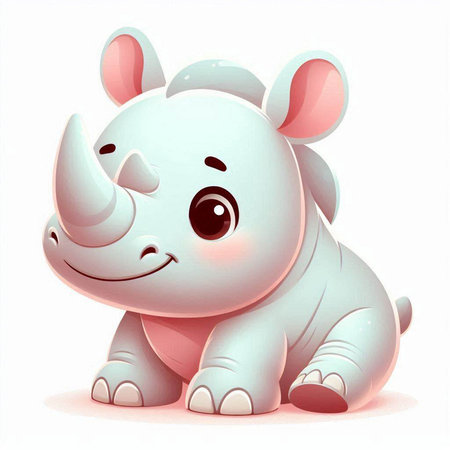 Cute cartoon baby rhinoceros on a white background.のイラスト素材