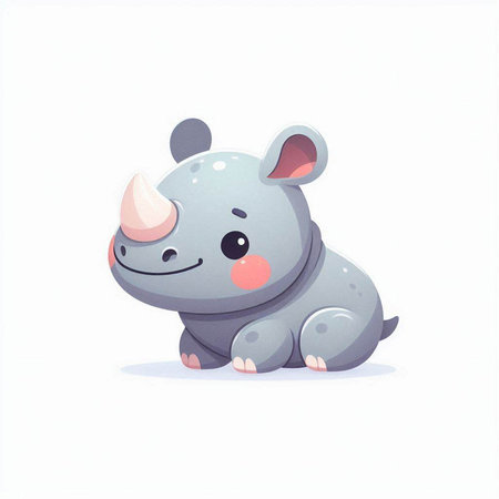 Cute cartoon rhinoceros isolated on white. Vector illustration.のイラスト素材