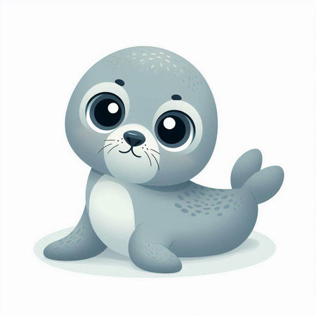 Cute baby seal on a white background. Cartoon vector illustration.のイラスト素材