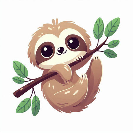 Cute cartoon sloth on a tree branch. Vector illustration.のイラスト素材