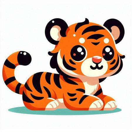Cute cartoon tiger isolated on a white background. Vector illustration.のイラスト素材