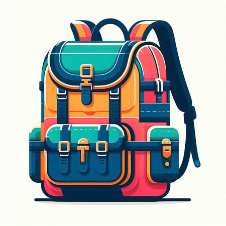 Backpack. Vector illustration in flat style. Isolated on white background.のイラスト素材