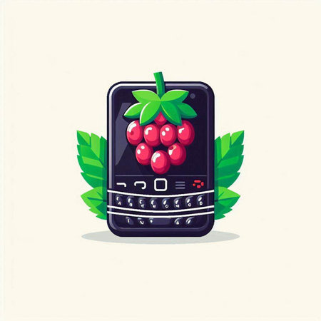 Illustration of a black smart phone with berries on a white backgroundのイラスト素材