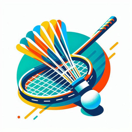Badminton racket and shuttlecock on colorful background. Vector illustration.のイラスト素材