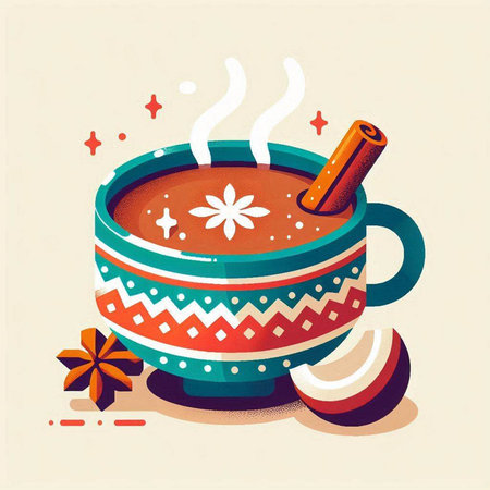 Illustration of hot mulled wine with cinnamon and star aniseのイラスト素材