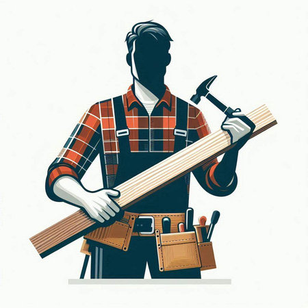 Carpenter with hammer and planer. Vector illustration of a carpenter.のイラスト素材