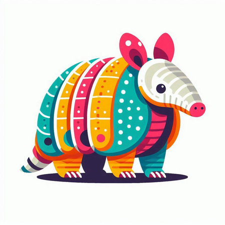 Cute colorful funny cartoon baby armadillo. Vector illustration.のイラスト素材