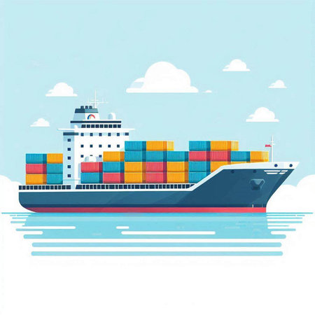 Cargo ship in the sea. Freight transportation. Vector illustrationのイラスト素材
