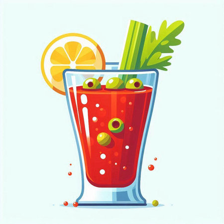 Bloody Mary cocktail with celery and olives. Vector illustrationのイラスト素材