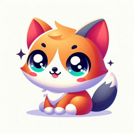 Cute cartoon fox with big eyes. Vector illustration on white background.のイラスト素材