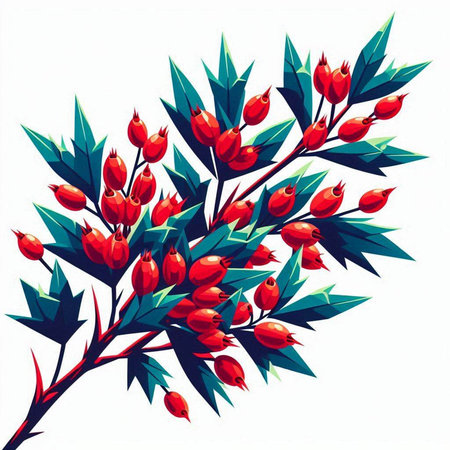 Illustration of a branch with red berries on a white background.のイラスト素材